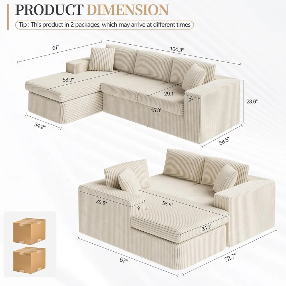 105" Boneless Couches for Living Room, Sectional Couches Modular Sofa with L-Shaped Chaise, Memory Foam Comfy Cloud, Customized
105" Boneless Couches for Living Room, Sectional Couches Modular Sofa with L-Shaped Chaise, Memory Foam Comfy Cloud, Customized