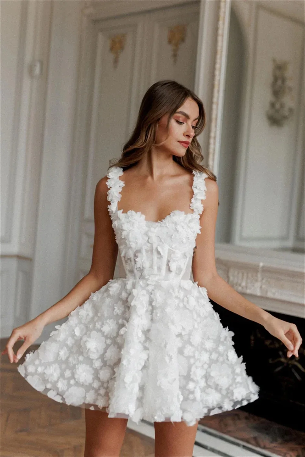 Fair Lady Wedding Dresses for Bride Straps 3D Flowers Lace Appliques Bridal Gown for Women
Fair Lady Wedding Dresses for Bride Straps 3D Flowers Lace Appliques Bridal Gown for Women