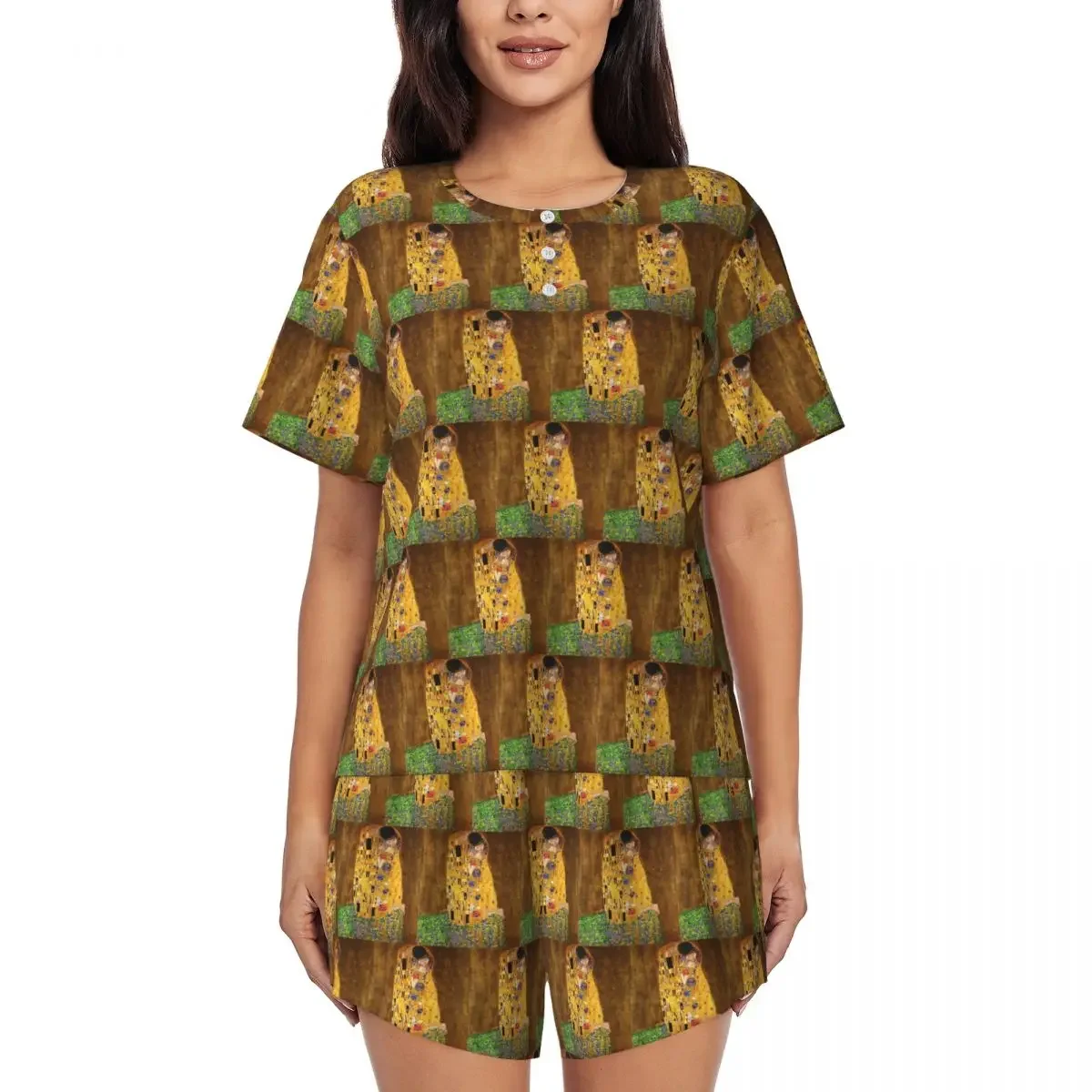The Kiss By Gustav Klimt (1907 - 1908) Round Neck Short Sleeves Nightdress for Sleeping Women Soft Pajama Set Short Pants
The Kiss By Gustav Klimt (1907 - 1908) Round Neck Short Sleeves Nightdress for Sleeping Women Soft Pajama Set Short Pants