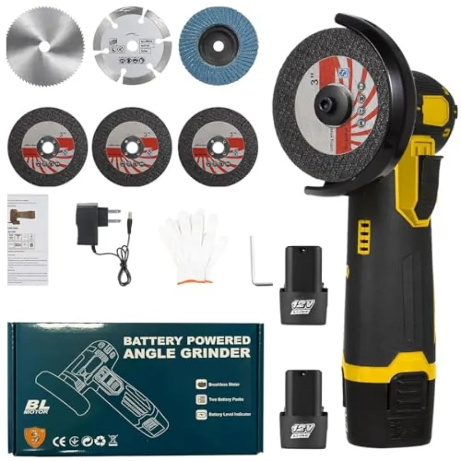 Cordless Brushless Mini Angle Grinder Kit Grinding Disc 3in/76mm 19500rpm Mini Lightweight Electric Grinding Tool Handheld Cutt
Cordless Brushless Mini Angle Grinder Kit Grinding Disc 3in/76mm 19500rpm Mini Lightweight Electric Grinding Tool Handheld Cutt