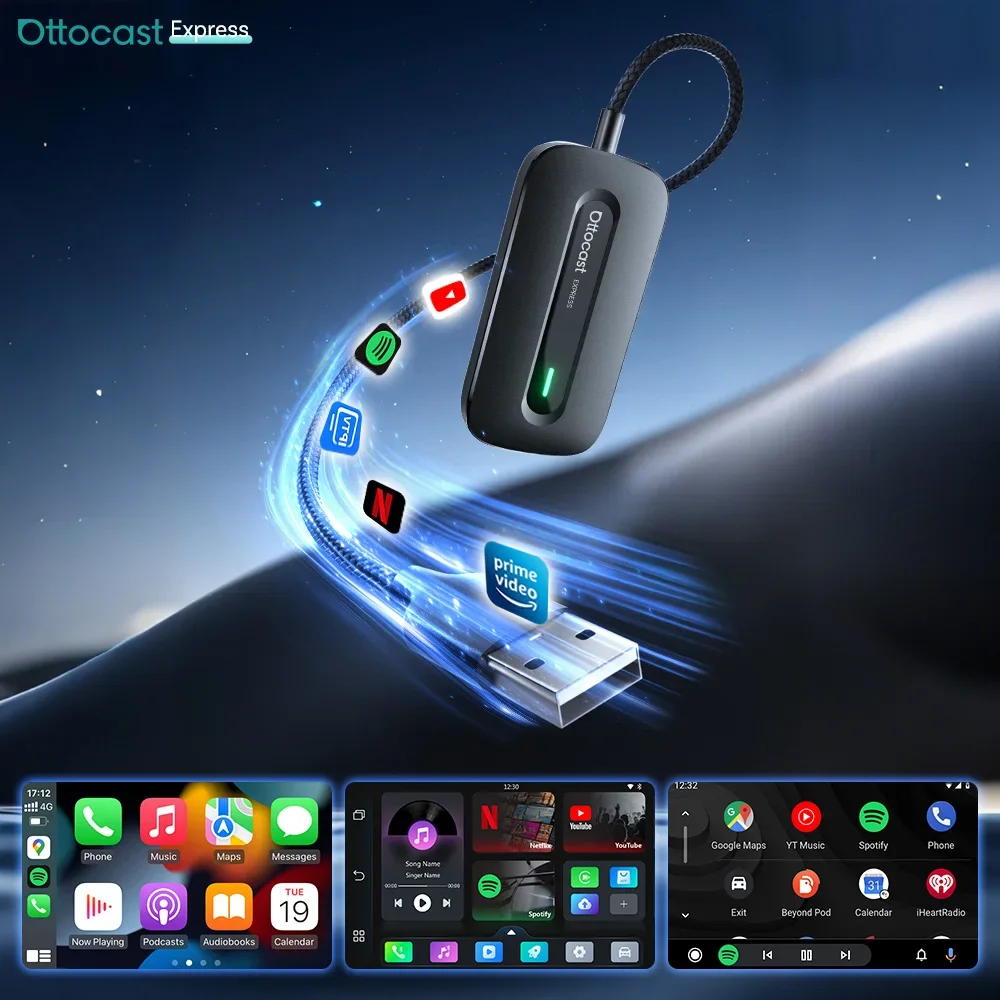 OTTOCAST Новый беспроводной адаптер Play2Video Pro Carplay Android Auto Ai Box Встроенный Youtube Netflix для автомобиля с проводным Carplay
OTTOCAST Новый беспроводной адаптер Play2Video Pro Carplay Android Auto Ai Box Встроенный Youtube Netflix для автомобиля с проводным Carplay