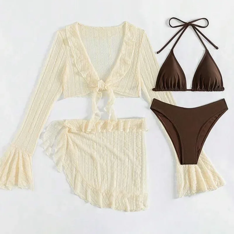 2025 Sexy Four-piece Women Swimsuit Long-sleeve Cover-up Swimwear Summer Solid Bikini Set Beachwear Party Bathing Suit
2025 Sexy Four-piece Women Swimsuit Long-sleeve Cover-up Swimwear Summer Solid Bikini Set Beachwear Party Bathing Suit