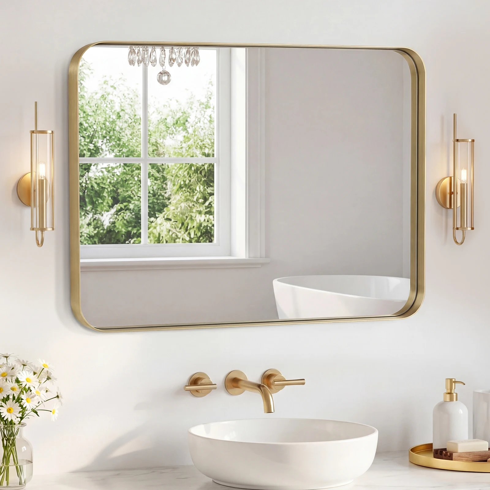 Bathroom Mirror 31.89x39.76 Inch Black Metal Frame Rectangle Vanity Mirror with Rounded Corners, Modern Wall Mounted Anti-Rust Mirror for Farmhouse, Restroom, Entryway, Horizontal or Vertical Hanging
Bathroom Mirror 31.89x39.76 Inch Black Metal Frame Rectangle Vanity Mirror with Rounded Corners, Modern Wall Mounted Anti-Rust Mirror for Farmhouse, Restroom, Entryway, Horizontal or Vertical Hanging