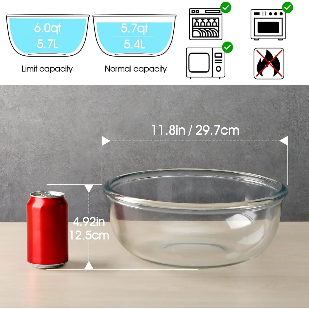 6 Quart Large Glass Mixing Bowl, Clear Salad Serving Bowls for Kitchen, Oven Microwave Safe
6 Quart Large Glass Mixing Bowl, Clear Salad Serving Bowls for Kitchen, Oven Microwave Safe