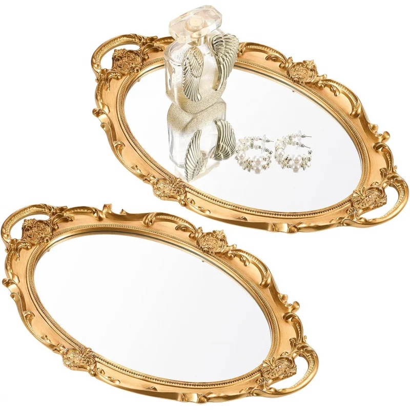 2 Pcs Antique Decorative Makeup Gold Mirror Perfume Tray Jewelry Organizer Vintage Servi
2 Pcs Antique Decorative Makeup Gold Mirror Perfume Tray Jewelry Organizer Vintage Servi