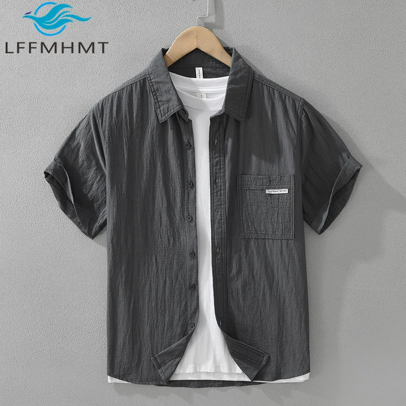 8216 Однотонная рубашка с короткими рукавами в японском стиле в стиле ретро: модная, универсальная, элегантная, но повседневная, свободный дизайн для мужчин 
8216 Однотонная рубашка с короткими рукавами в японском стиле в стиле ретро: модная, универсальная, элегантная, но повседневная, свободный дизайн для мужчин
