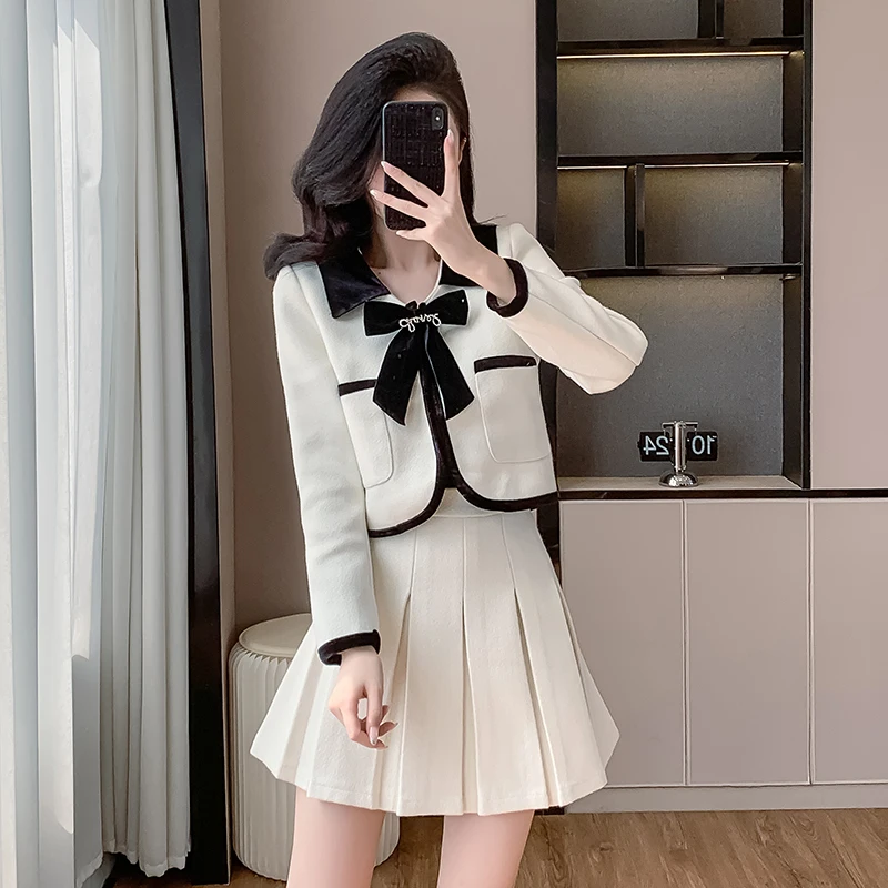 Vintage Bow Women's Suit Jacket 2024 Autumn and Winter Elegant Double Pocket Coat Top Half-length Pleated Skirt Two-piece Set
Vintage Bow Women's Suit Jacket 2024 Autumn and Winter Elegant Double Pocket Coat Top Half-length Pleated Skirt Two-piece Set