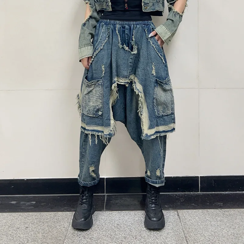 Jeans Baggy Pants Women Ripped Washed Vintage Hole Denims Elastic Waist Multiple Pockets Denim Trousers Streetwear Spring 2026
Jeans Baggy Pants Women Ripped Washed Vintage Hole Denims Elastic Waist Multiple Pockets Denim Trousers Streetwear Spring 2026