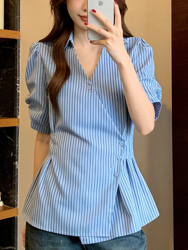 Unique Slimming Bubble Sleeve Neck Shirt Women's Summer New Style Versatile Large Size Korean Style Commute Fashion
Unique Slimming Bubble Sleeve Neck Shirt Women's Summer New Style Versatile Large Size Korean Style Commute Fashion