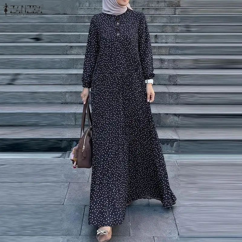 Women Muslim Modest Maxi Dress Dots Print Hijabis O-Neck Long Sleeve Loose Abaya Robes ZANZEA Islamic Ramadan Eid Kaftan
Women Muslim Modest Maxi Dress Dots Print Hijabis O-Neck Long Sleeve Loose Abaya Robes ZANZEA Islamic Ramadan Eid Kaftan