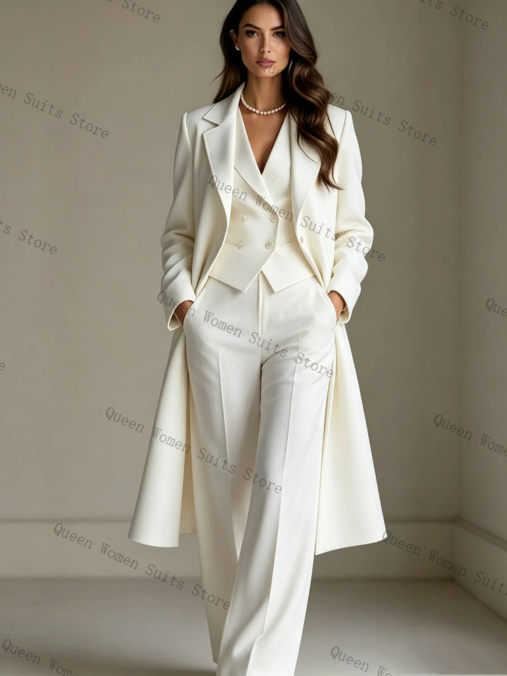 Formal White Women Suit Set 3 Pcs Long Blazer+Vest+Pants Cotton Spring Business Office Lady Jacket Wedding Coat Customized
Formal White Women Suit Set 3 Pcs Long Blazer+Vest+Pants Cotton Spring Business Office Lady Jacket Wedding Coat Customized