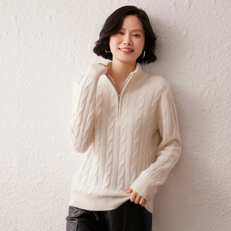 New Zip-Neck Pure Cashmere Sweater Autumn And Winter Stand-Up Collar Knitwear Loose-Fitting Women'S Sweater Warm Inner Layer
New Zip-Neck Pure Cashmere Sweater Autumn And Winter Stand-Up Collar Knitwear Loose-Fitting Women'S Sweater Warm Inner Layer
