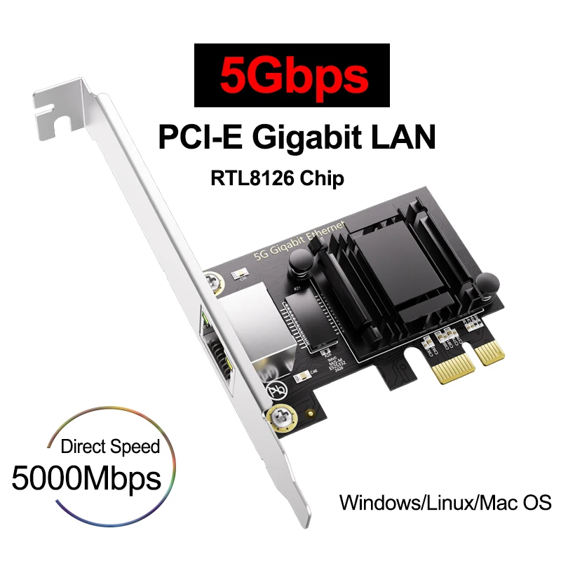 Сетевой адаптер 5G PIC-E к RJ45 RTL8126 100/1000/2500/5000 Мбит/с Gigabit Ethernet Lan Controller Adapter для ПК Win10/11
Сетевой адаптер 5G PIC-E к RJ45 RTL8126 100/1000/2500/5000 Мбит/с Gigabit Ethernet Lan Controller Adapter для ПК Win10/11