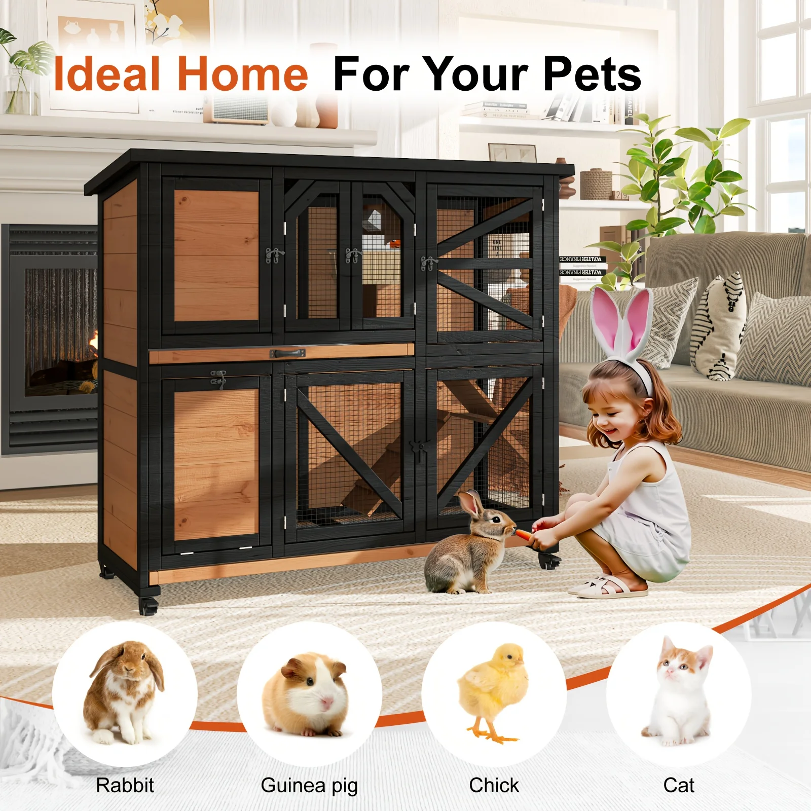 Two-tier Rabbit Cage, Wooden Rabbit Cage, Hamster Cage for Small Animals, Indoor Rabbit Cage, Outdoor Pet Cage with Wheels
Two-tier Rabbit Cage, Wooden Rabbit Cage, Hamster Cage for Small Animals, Indoor Rabbit Cage, Outdoor Pet Cage with Wheels