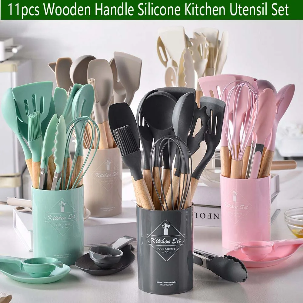 Wooden Handle Silicone Kitchen Utensils 11-Piece Set Non-Stick Cooking Tools Kitchen Utensils Kitchen Set
Wooden Handle Silicone Kitchen Utensils 11-Piece Set Non-Stick Cooking Tools Kitchen Utensils Kitchen Set