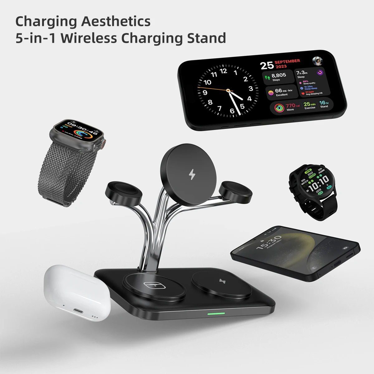 Dual Phone Watch Charge Station Magnetic Wireless Charger For iPhone 17~12 Samsung for Apple & Galaxy Watch Aipods Pro 3/Buds
Dual Phone Watch Charge Station Magnetic Wireless Charger For iPhone 17~12 Samsung for Apple & Galaxy Watch Aipods Pro 3/Buds