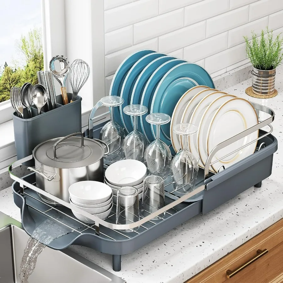 Dish Drying Rack, Expandable Dish Rack for Kitchen Counter, Stainless Steel Dish Drainer with Drainboard Set and Utensil Holder
Dish Drying Rack, Expandable Dish Rack for Kitchen Counter, Stainless Steel Dish Drainer with Drainboard Set and Utensil Holder
