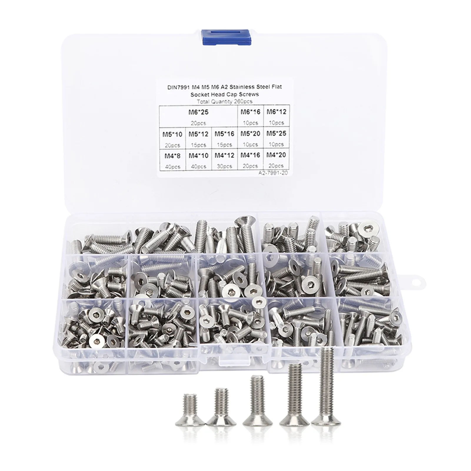 260Pcs Flat Screw Set M4/M5/M6 Hex Socket Stainless Steel 304 for Electronics Industry
260Pcs Flat Screw Set M4/M5/M6 Hex Socket Stainless Steel 304 for Electronics Industry