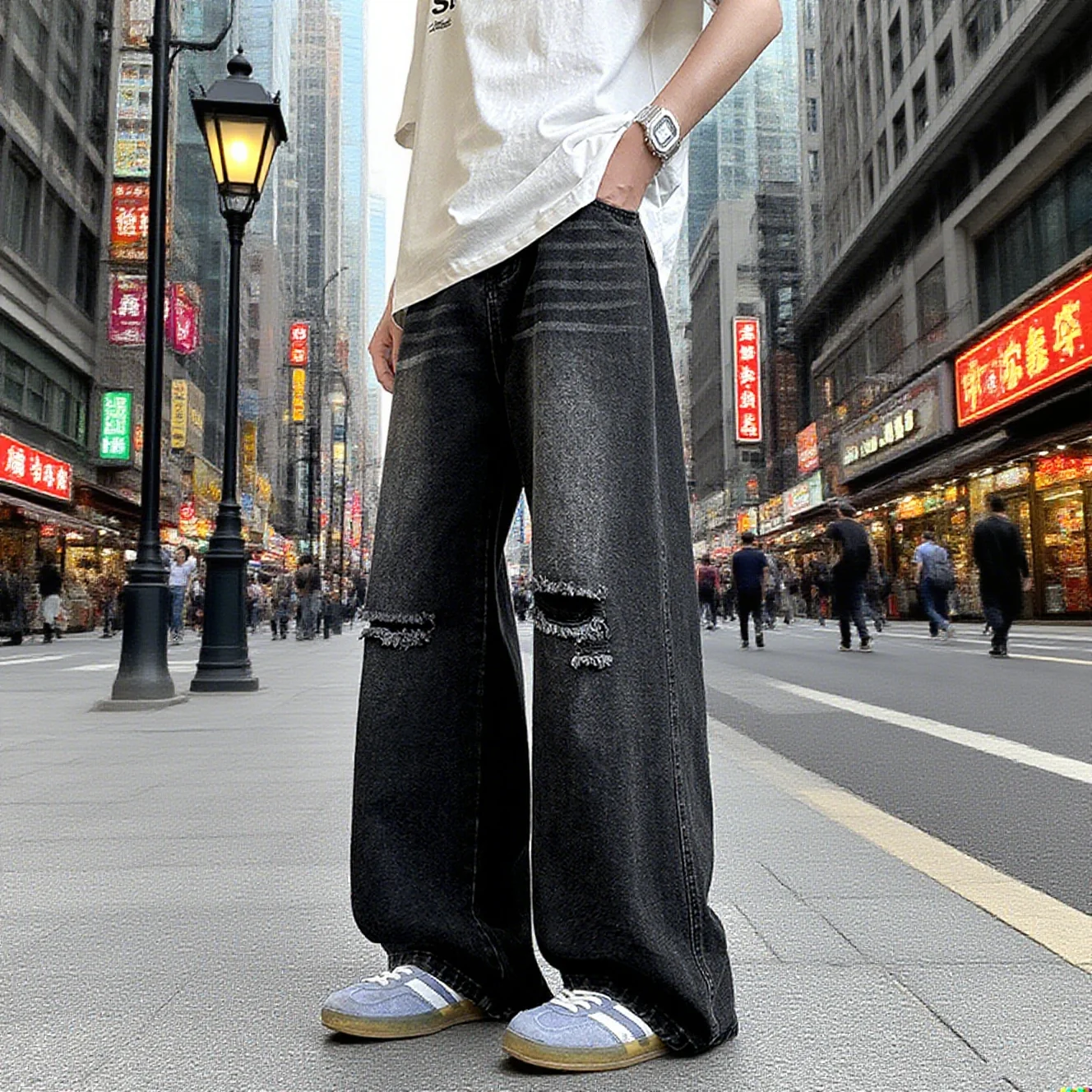 Men's Hole Jeans New American Style Street Handsome Straight Wide Leg Summer High Street Ripped Jeans Pants Jeans Streetwear Men
Men's Hole Jeans New American Style Street Handsome Straight Wide Leg Summer High Street Ripped Jeans Pants Jeans Streetwear Men
