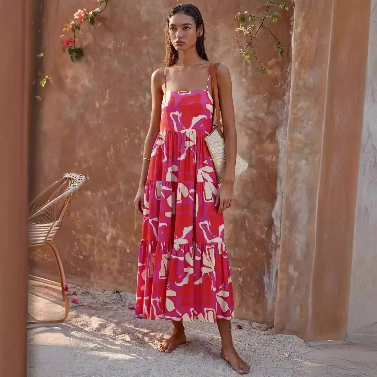 Spaghetti Summer Strap Vacation Backless Printed A-Line Long Casual Swing Dress For Women
Spaghetti Summer Strap Vacation Backless Printed A-Line Long Casual Swing Dress For Women