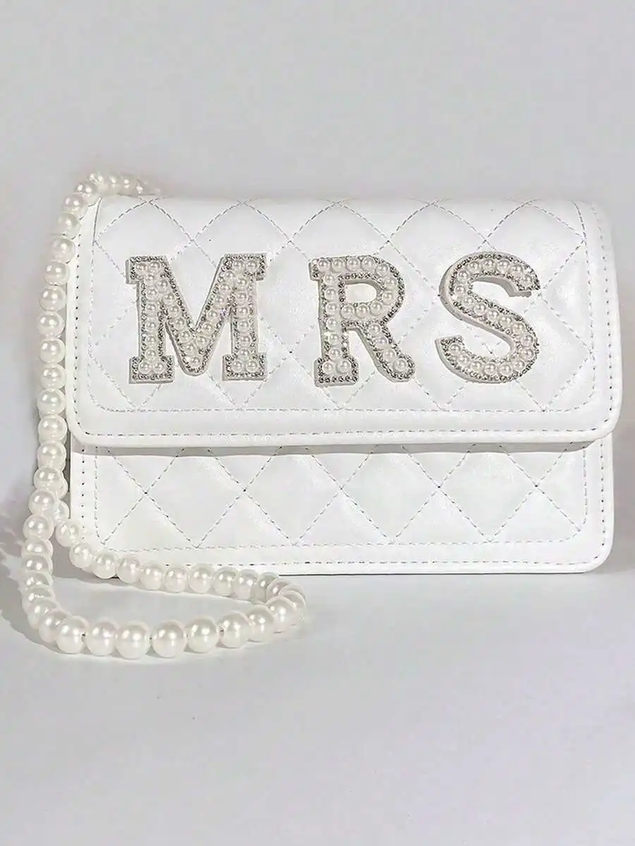 White Quilted Crossbody Clutch With Pearl-Embellished Mrs Letters For Bridal Shower, Wedding, And Elegant Evening Events
White Quilted Crossbody Clutch With Pearl-Embellished Mrs Letters For Bridal Shower, Wedding, And Elegant Evening Events