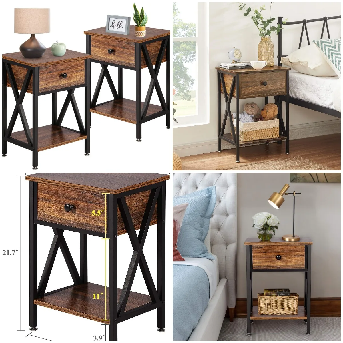 Набор из 2 тумбочек, современные прикроватные тумбочки с выдвижным ящиком и полкой, промышленный металлический каркас для спальни, гостиной
Набор из 2 тумбочек, современные прикроватные тумбочки с выдвижным ящиком и полкой, промышленный металлический каркас для спальни, гостиной