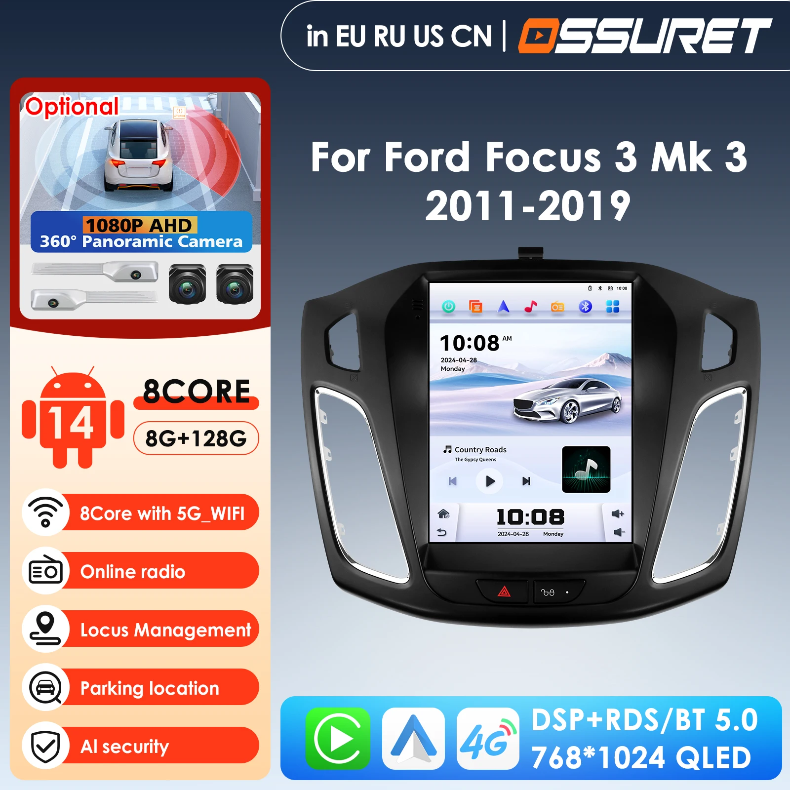 OSSURET for Style Carplay Android Car Radio for Ford Focus MK3 2012-2018 Multimedia Video Player Navigation GPS Auto Stereo
OSSURET for Style Carplay Android Car Radio for Ford Focus MK3 2012-2018 Multimedia Video Player Navigation GPS Auto Stereo