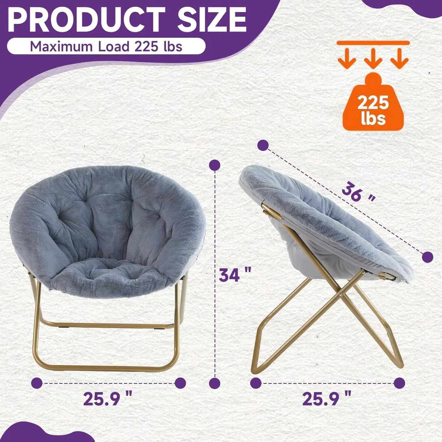 Comfy Saucer Chairs Folding Cozy Faux Fur Living Room Reading Lounge Chair with Soft Thick Padded Seat & Metal Frame
Comfy Saucer Chairs Folding Cozy Faux Fur Living Room Reading Lounge Chair with Soft Thick Padded Seat & Metal Frame