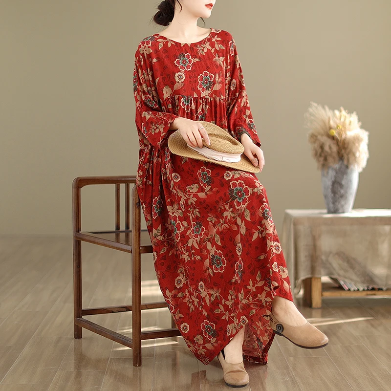 Summer New Loose Long Cotton Linen Style Printed Dress Artistic Large Size Slimming Robe Dress Comfortable Casual Fashionable
Summer New Loose Long Cotton Linen Style Printed Dress Artistic Large Size Slimming Robe Dress Comfortable Casual Fashionable