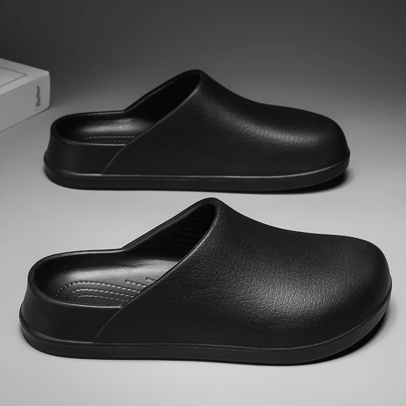 Anti-Slip Waterproof Black Half Slippers for Men Summer Work Shoes Chef Shoes Driving Outerwear Comfortable EVA Material
Anti-Slip Waterproof Black Half Slippers for Men Summer Work Shoes Chef Shoes Driving Outerwear Comfortable EVA Material