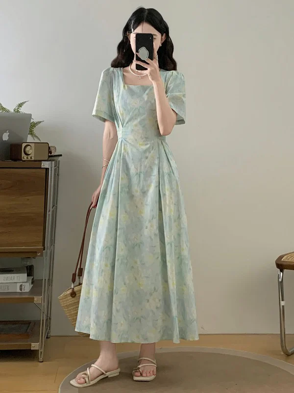 Floral Print Maxi Dress Square Collar A-Line Skirt Style High Waist Slimming Long Dress Summer New plus Size for Young Women
Floral Print Maxi Dress Square Collar A-Line Skirt Style High Waist Slimming Long Dress Summer New plus Size for Young Women