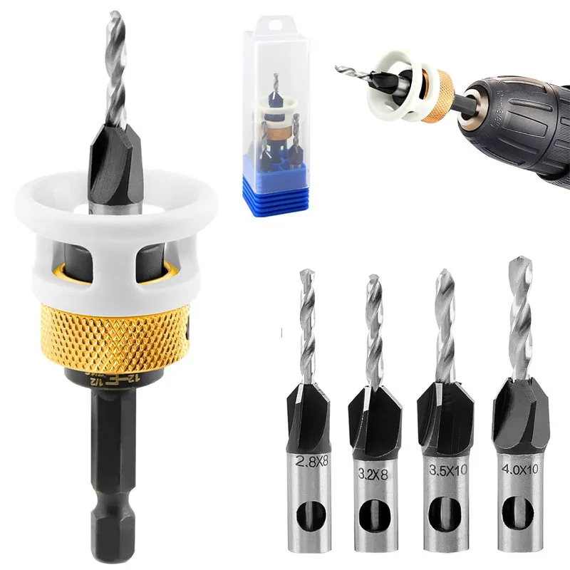 4 шт., набор сверл с зенковкой, регулируемая глубина, ступенчатая дрель, винт, сверла с зенковкой, коническая головка для прецизионной деревообработки
4 шт., набор сверл с зенковкой, регулируемая глубина, ступенчатая дрель, винт, сверла с зенковкой, коническая головка для прецизионной деревообработки