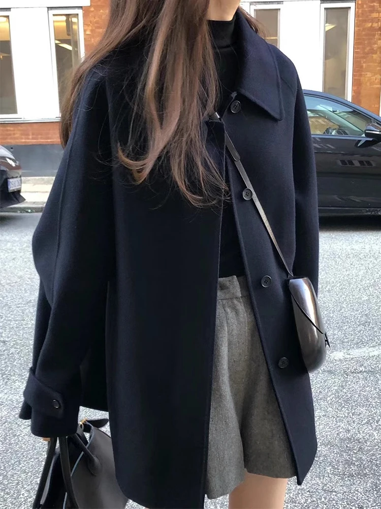 Chic Winter Woolen Coat Long Sve Loose Fit Mid-Length Single Button Chic Collar Pure Color Versatile Outerwear
Chic Winter Woolen Coat Long Sve Loose Fit Mid-Length Single Button Chic Collar Pure Color Versatile Outerwear