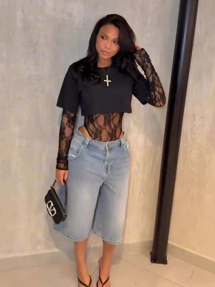 Yomesugar Women's 2 Piece Set Sexy Short Sleeve Crop Top+Lace Jacquard Full Sleeve Bodysuit Matching Tees Midnight Club Tshirt
Yomesugar Women's 2 Piece Set Sexy Short Sleeve Crop Top+Lace Jacquard Full Sleeve Bodysuit Matching Tees Midnight Club Tshirt