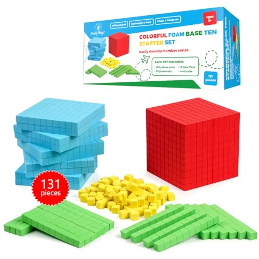 Simply Magic 131 PCS Foam Base Ten Blocks for Math Place Value Blocks Base 10 Math Manipulatives Kath Counters Number Blocks Ma
Simply Magic 131 PCS Foam Base Ten Blocks for Math Place Value Blocks Base 10 Math Manipulatives Kath Counters Number Blocks Ma