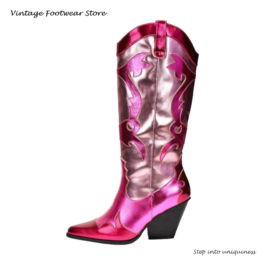 Metallic Embroider Cowboy Boots for Women Pointed Toe High Wedges Mid-calf Boots Spring Autumn Slip-on Western Modern Booties
Metallic Embroider Cowboy Boots for Women Pointed Toe High Wedges Mid-calf Boots Spring Autumn Slip-on Western Modern Booties