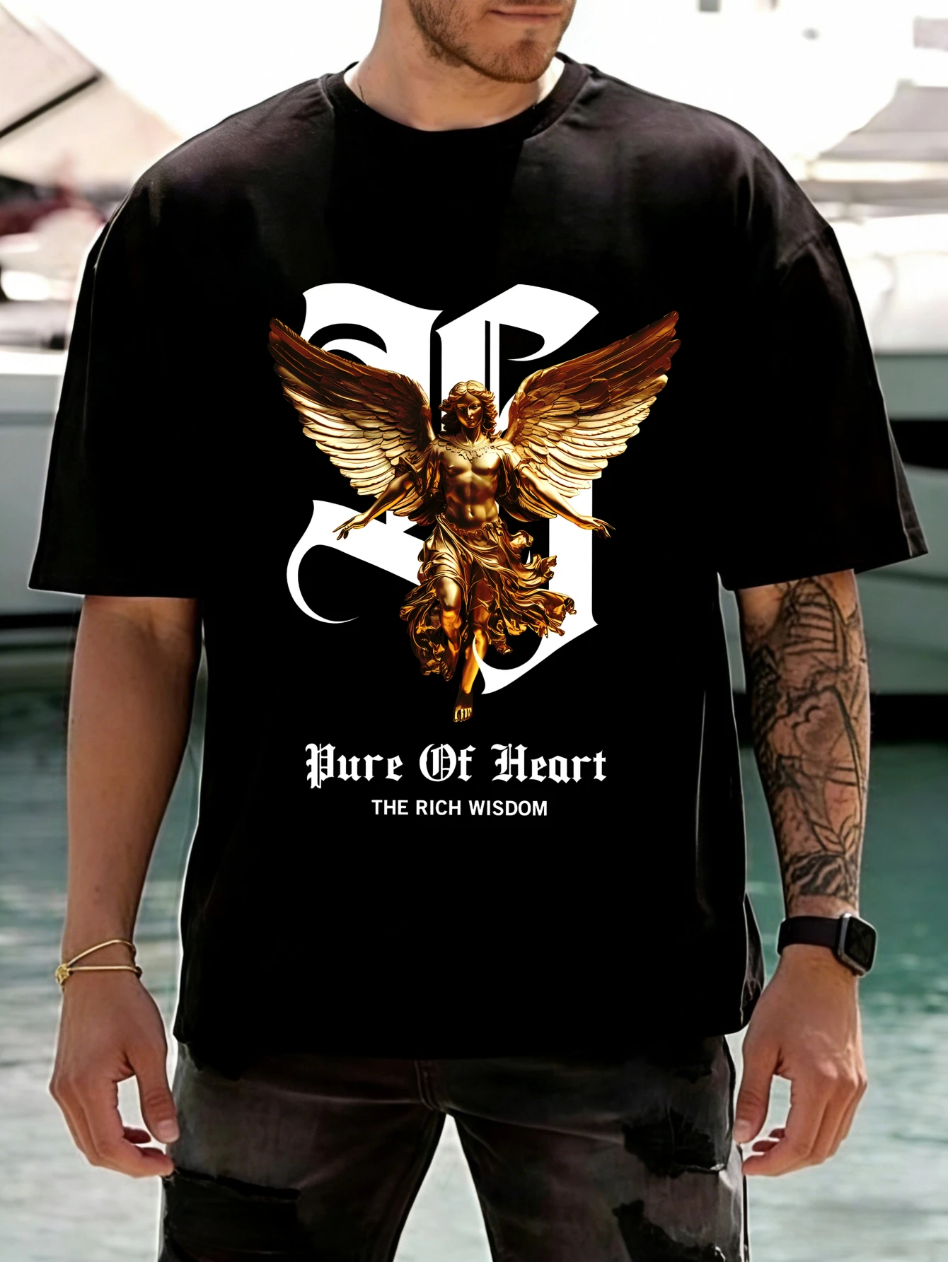Mens Oversized Cotton Streetwear T Shirt - Angel & Pure Of Heart Graphic Printed Short Sleeve Summer Casual Tshirt for Men
Mens Oversized Cotton Streetwear T Shirt - Angel & Pure Of Heart Graphic Printed Short Sleeve Summer Casual Tshirt for Men