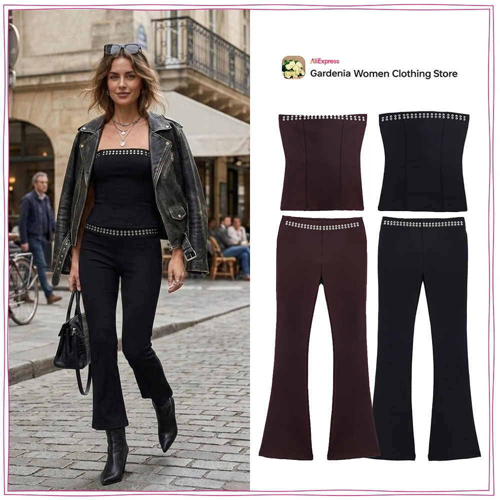 Spring Summer Stylish Co-ord Sets for Women Elegant Chic Pant Sets Studded Stretch Bandeau Top Matching Flare Stretch Stud Pants
Spring Summer Stylish Co-ord Sets for Women Elegant Chic Pant Sets Studded Stretch Bandeau Top Matching Flare Stretch Stud Pants