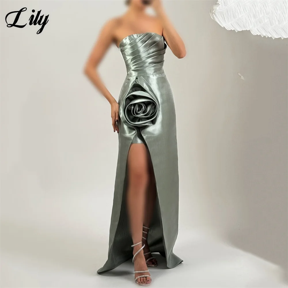 Lily Green Evening Dresses Chic Strapless Mermaid Robe De Soirée with 3D Flower and High Slit Party Dresses for Woman Customized
Lily Green Evening Dresses Chic Strapless Mermaid Robe De Soirée with 3D Flower and High Slit Party Dresses for Woman Customized