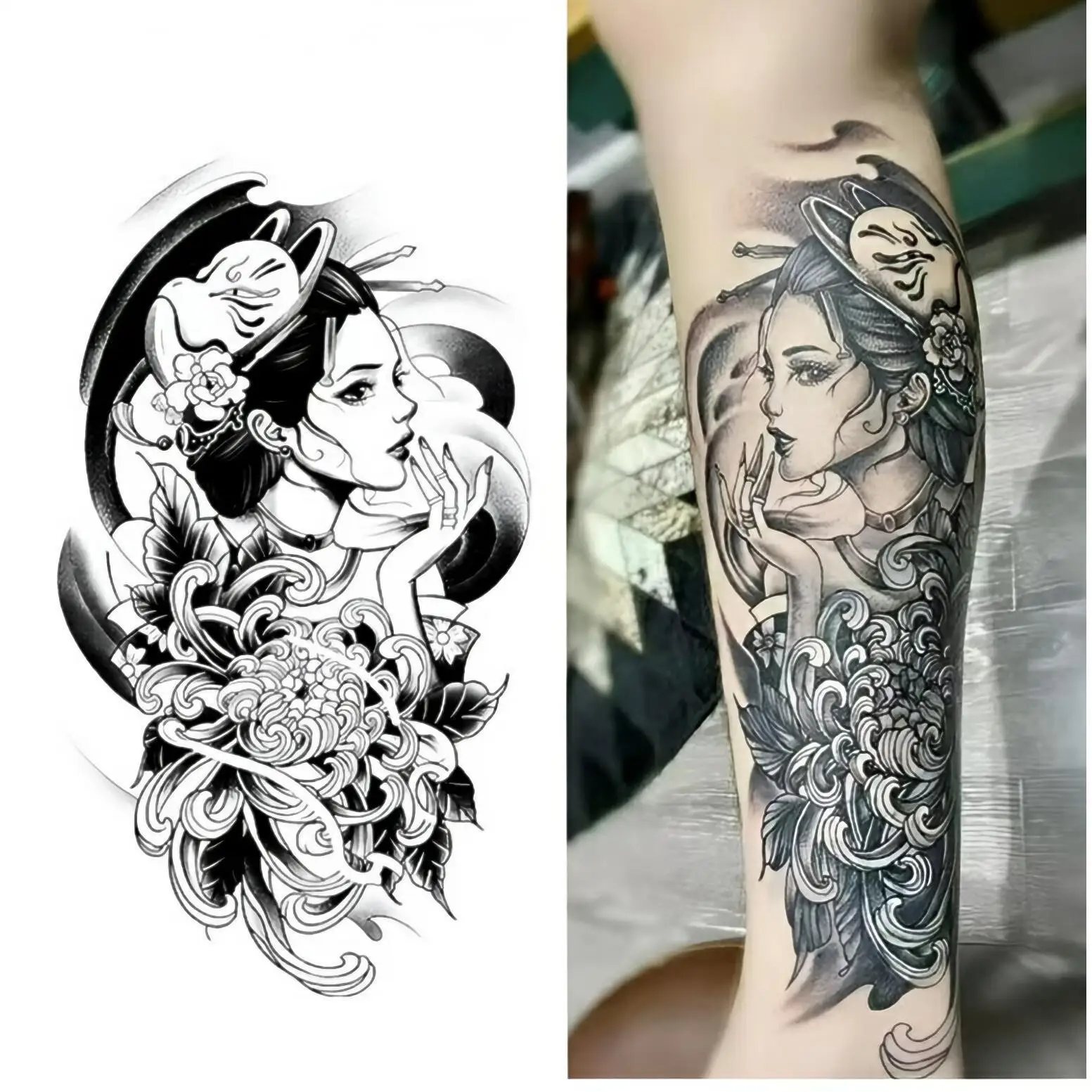 Geisha Temporary Tattoos,Tattoo Stickers,Waterproof Long-Lasting 15 Days,Semi-Permanent Fake Tattoo,body art for Men Women
Geisha Temporary Tattoos,Tattoo Stickers,Waterproof Long-Lasting 15 Days,Semi-Permanent Fake Tattoo,body art for Men Women