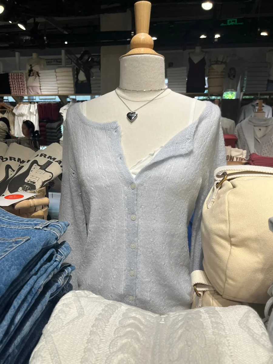 Blue Hollow Out Thin Sweater Cardigan Autumn O-neck Long Sleeve Cotton Knitted Smock Tops Woman Casual Simple Solid Knitwear New
Blue Hollow Out Thin Sweater Cardigan Autumn O-neck Long Sleeve Cotton Knitted Smock Tops Woman Casual Simple Solid Knitwear New