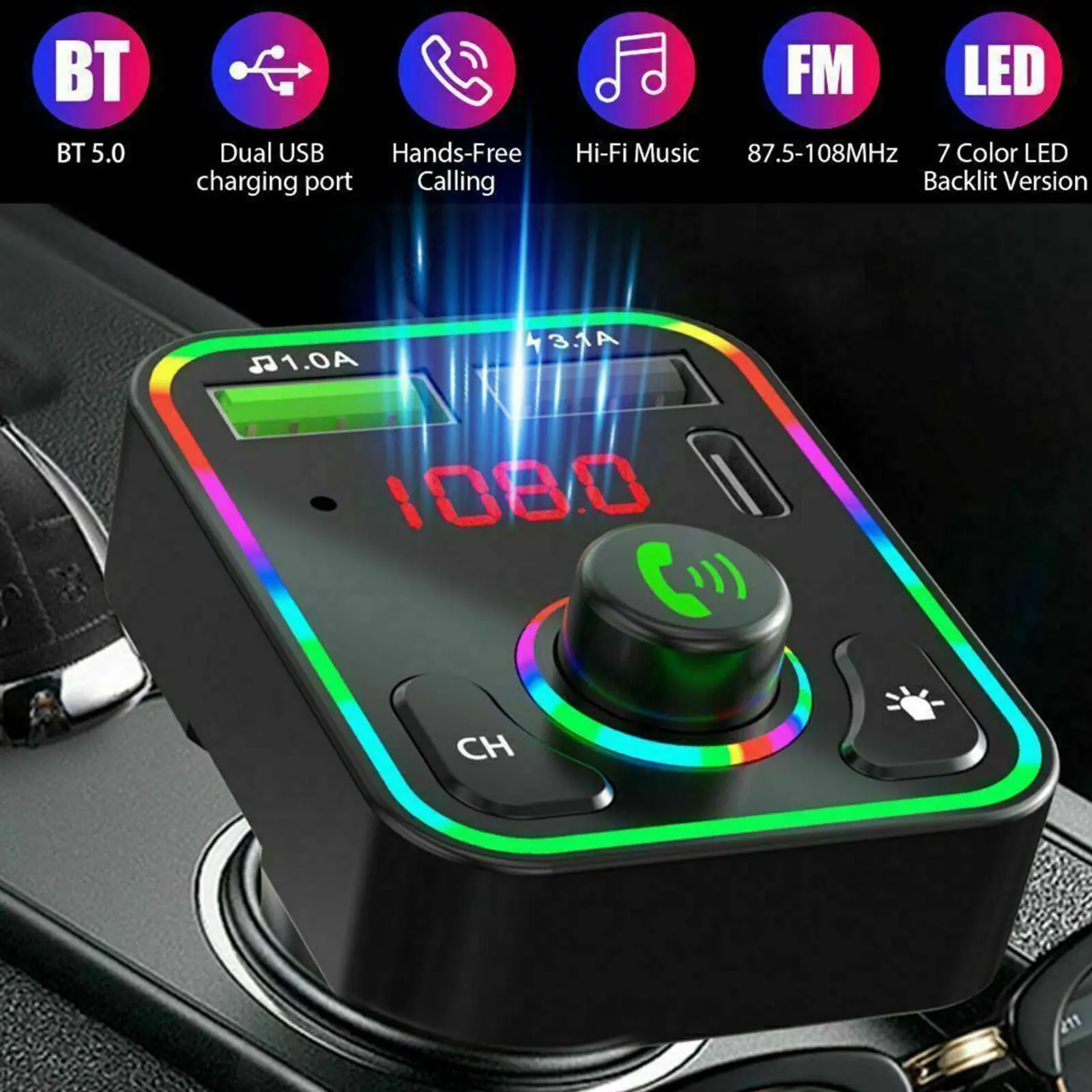 Bluetooth 5.0 FM Transmitter Car Kit Adapter Hands-Free LED Display And Charger PD Fast Player Modulator Auto With Mp3 Fm V9W6
Bluetooth 5.0 FM Transmitter Car Kit Adapter Hands-Free LED Display And Charger PD Fast Player Modulator Auto With Mp3 Fm V9W6