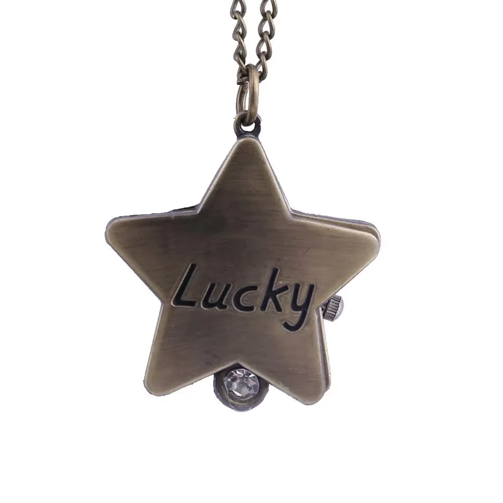 6038Retro trend creative star shape open cover pocket watch gift lucky lucky letter clock with necklace
6038Retro trend creative star shape open cover pocket watch gift lucky lucky letter clock with necklace