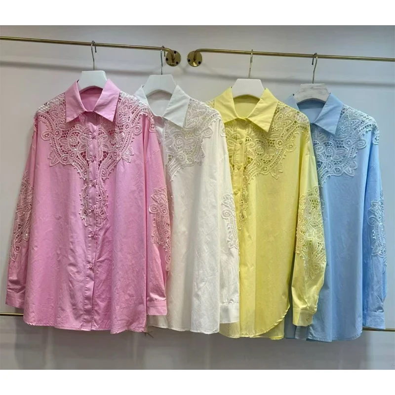 Elegant Lace Embroidered Hollow out Long Sleeve Shirt Women's Fashion Design Stand Collar Top for Autumn Winter Season
Elegant Lace Embroidered Hollow out Long Sleeve Shirt Women's Fashion Design Stand Collar Top for Autumn Winter Season