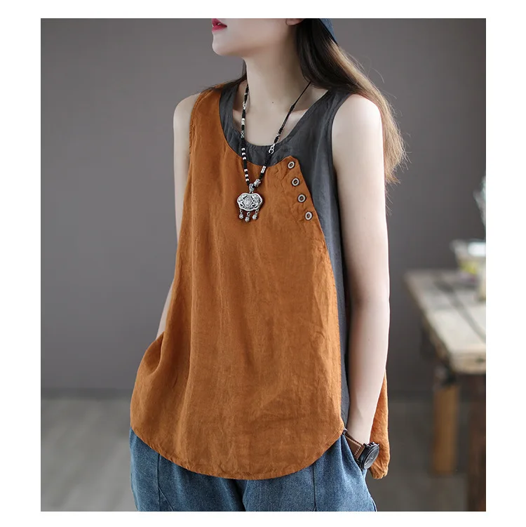 Large size women's vest summer new loose and cool casual asymmetrical button decorative splicing round neck sleeveless T-shirt
Large size women's vest summer new loose and cool casual asymmetrical button decorative splicing round neck sleeveless T-shirt