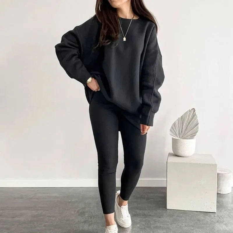 2025 Elegant Long Sleeve Solid 2Pc Outfits Autumn Causal Loose Hoodie Set for Women Winter Fashion O-neck Top & Long Pant Suit
2025 Elegant Long Sleeve Solid 2Pc Outfits Autumn Causal Loose Hoodie Set for Women Winter Fashion O-neck Top & Long Pant Suit