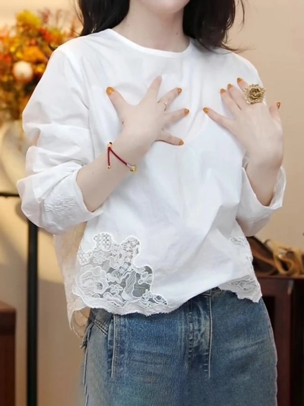 Elegant Lace Hem Shirt Top Long Sleeve Base Layer Women's Loose Fit Korean Style Commute Fashion Breathable Skin-Friendly
Elegant Lace Hem Shirt Top Long Sleeve Base Layer Women's Loose Fit Korean Style Commute Fashion Breathable Skin-Friendly