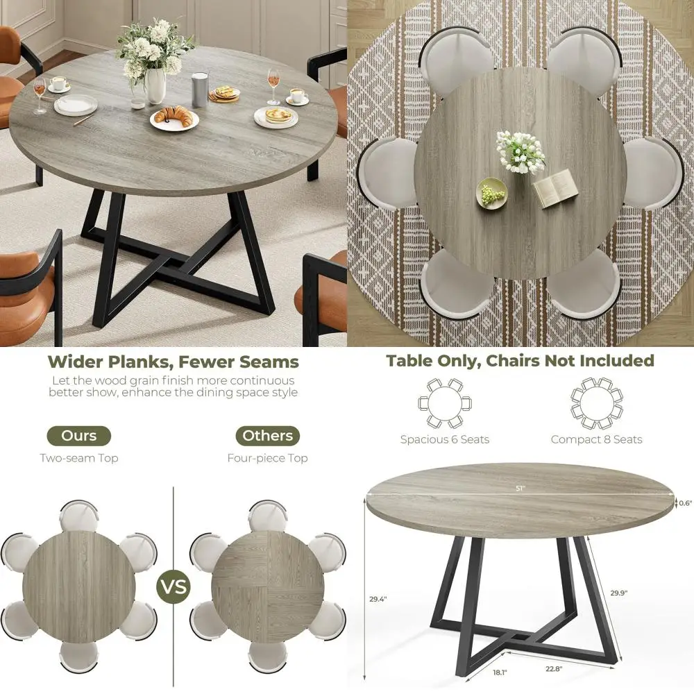 51 Round Gray Wood Dining Table with Metal Base, Industrial Style Space-Saving Kitchen Table
51 Round Gray Wood Dining Table with Metal Base, Industrial Style Space-Saving Kitchen Table