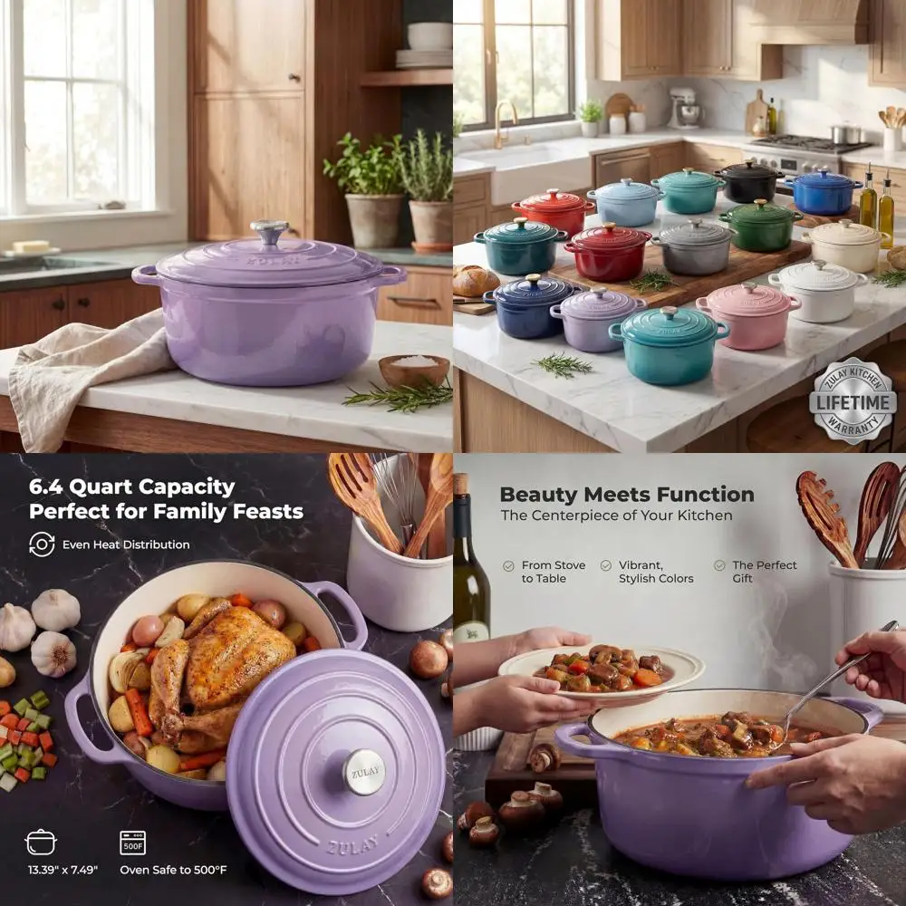 6-Quart Enamel Cast Iron Dutch Oven with Lid - Durable & Oven-Safe up to 500°F - Ideal for Baking, Stews, Braising, and Roasting
6-Quart Enamel Cast Iron Dutch Oven with Lid - Durable & Oven-Safe up to 500°F - Ideal for Baking, Stews, Braising, and Roasting