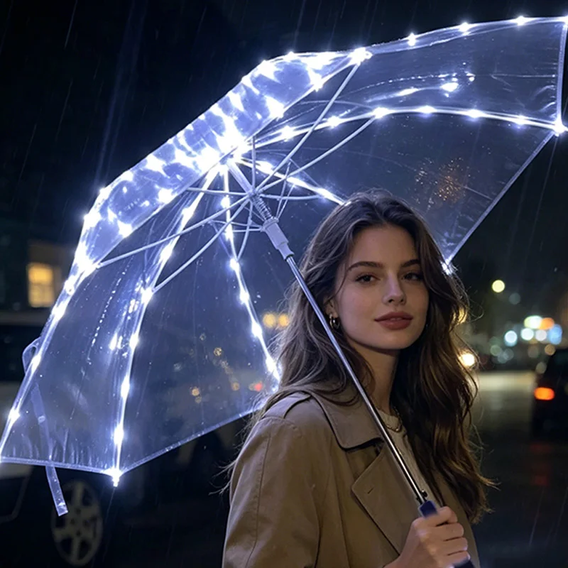 LED Luminous Transparent Umbrella Colorful Light up Long Handle Umbrella Performance Photography Props Wedding Party Supplies
LED Luminous Transparent Umbrella Colorful Light up Long Handle Umbrella Performance Photography Props Wedding Party Supplies